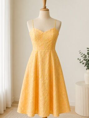 Lulu's Meet Me For Tea- Yellow with pink floral accent Midi Dress